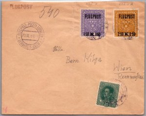 1918 Lemberg Poland Overprint Stamp First Flight Cover FFC To Vienna Austria