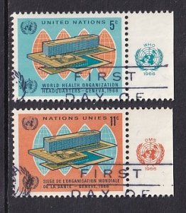 United Nations New York   #156-157  used  1966   headquarters WHO