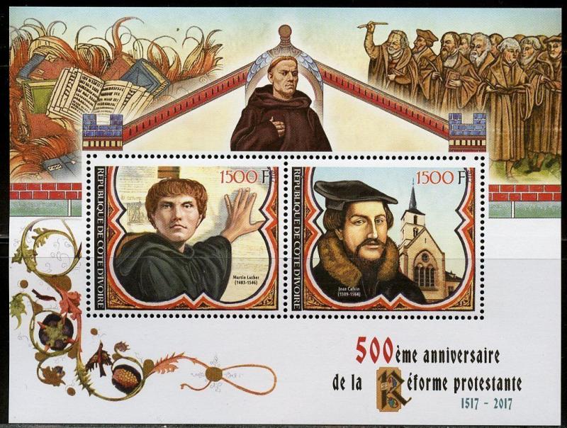 IVORY COAST 2017 500th ANNIVERSARY OF THE REFORMATION   SHEET OF TWO MINT NH