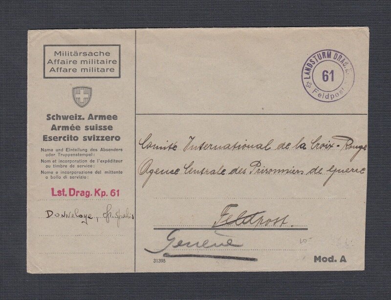SWITZERLAND 1940s THREE WWII MILITARY FELDPOST COVERS FPO #61, 207 & 269