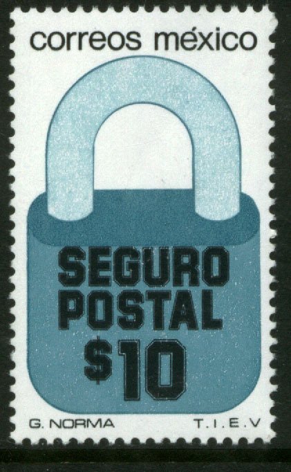 MEXICO G28, $10P Padlock Insured Letter Unwmk Fluor Paper 6. MINT, NH. F-VF.