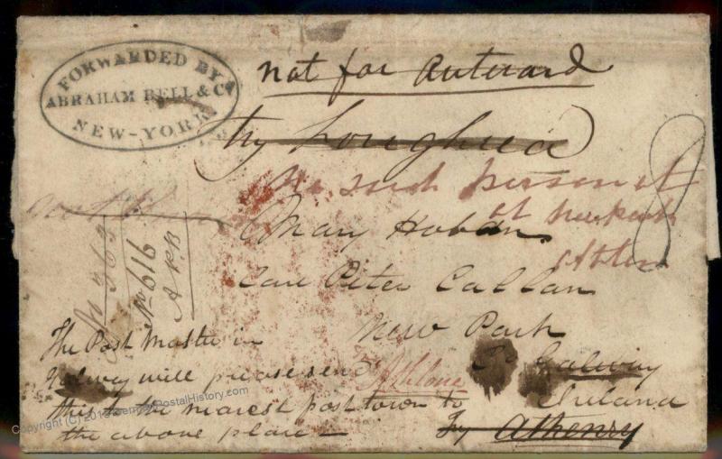 USA 1840 Ireland Dead Letter Galway New York Agent Abraham Bell Killians C 92162