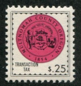 Oregon Revenue stamp 25c, Multnomah County Transaction tax
