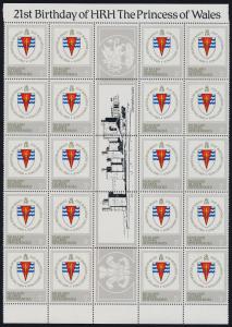 Falkland Islands Dep 1L72,73a,74-5 Gutter strips of 20 MNH Princess Diana 21st