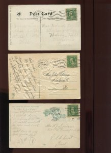 5 POSTARDS 1910-1912 SCARCE PERFIN USAGES FRANKLIN STAMPS  (CV 156)