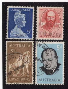 Australia 1961-65 Group of 4 Commemoratives, Scott 341, 345, 385, 389 used