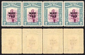 North Borneo SG319 1941 2c War Tax Strip of 4 U/M Cat 15 GBP each