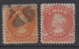 *Chile # 15, 17, 1 Used, I MH, Fine, Singles