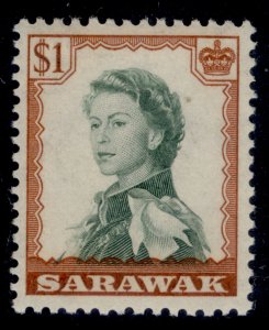 SARAWAK QEII SG200, $1 myrtle-green & orange-brown, VLH MINT. Cat £18.