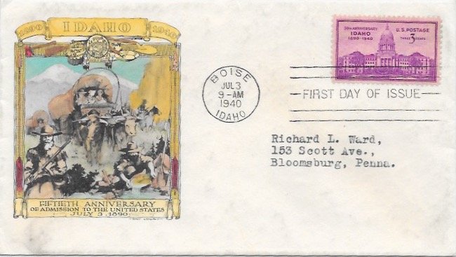 896 FDC, Hand Colored Cache, Idaho Statehood Anniversary, Free Insured Shipping;