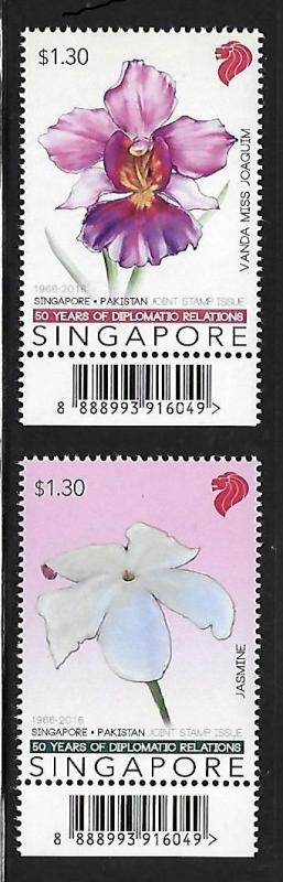 Singapore 2016 joint issue Pakistan flowers MNH A461