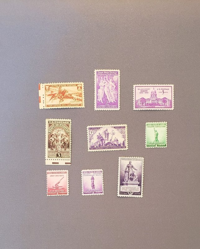 894-902, 1940 Commemoratives, Mint OGNH, CV $4.00