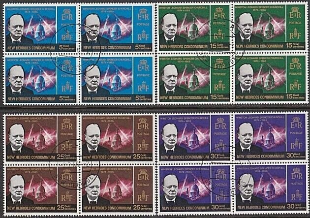 NEW HEBRIDES 1966 Churchill set blocks of 4 fine used.....................54817a 