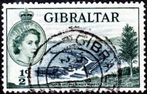 Gibraltar 132 - Used - 1/2p Cargo / Passenger Wharves (1953)