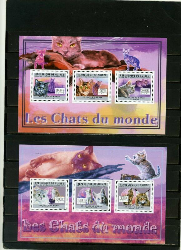 GUINEA 2011 CATS 2 SHEETS OF 3 STAMPS MNH 