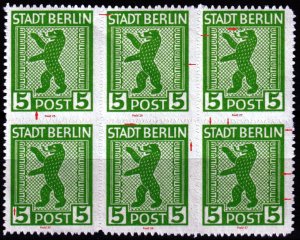 GERMANY / Allied Occ BERLIN Brandenburg 1945 5Pf Pl. Errors. Fields 25/37 6Bl **