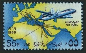 Egypt C122,MNH.Michel 381. Routes of United Arab Airlines.Map,Ilyushin 18.