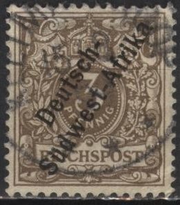 German South West Africa 1 (used) 3pf numeral, dk brn (1897)
