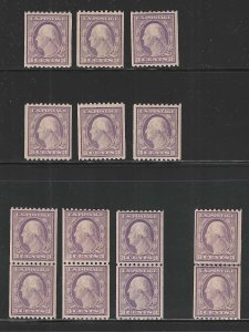 U.S., 1917, Scott #489 Coils, 6 Singles, 3 Pairs, 1 Line Pair, Mint, N.H.