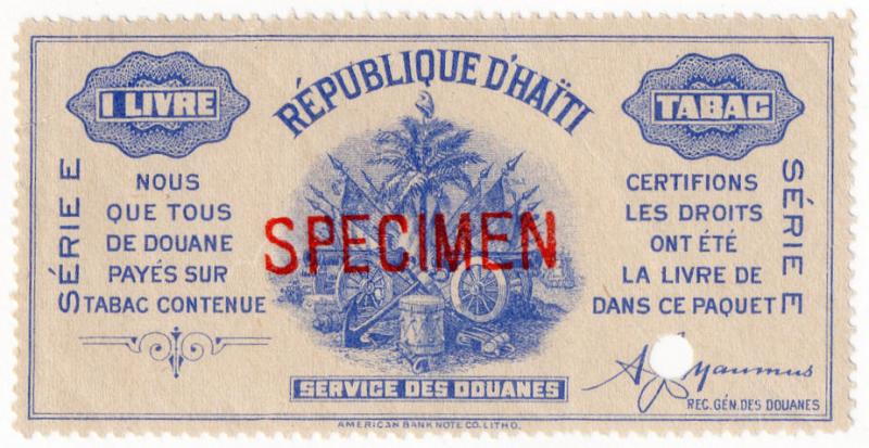 (I.B) Haiti Revenue : Tobacco Duty 1lb (ABN Specimen)