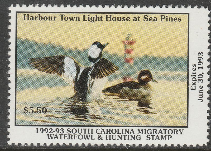 U.S.-SOUTH CAROLINA 12, STATE DUCK HUNTING PERMIT STAMP. MINT, NH. VF