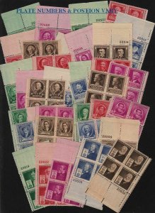 1940 Famous Americans Sc 859-93 MNH plate blocks set TYPICAL set of 35