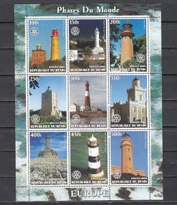 Benin, 2003 Cinderella. European Lighthouses sheet of 9. ^