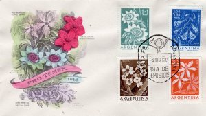 Argentina 1960 Sc#B26/B29 Flowers/Orchid/Jacaranda/TEmex'61 Set (4) FDC