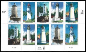 PCBstamps   US #4146/4150 PB $4.10(10x41c)Lighthouses, (V11111), MNH, (PB-2b)