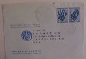 NETHERLANDS  1963 FLOWER PAIR TO US