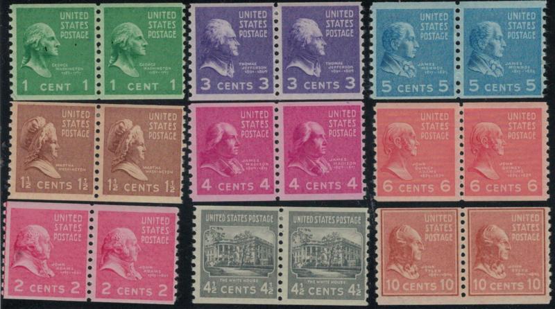 US #839 - 847 PAIRS, VF plus mint never hinged / lightly hinged, the KEY valu...