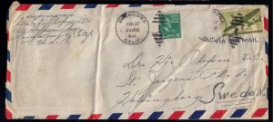 US Sc #C26 Postal Cover 1946 Glendora Calif. To Sweden (Europe) F-VF