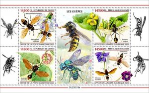 Guinea - 2023 Wasps, Dark Paper Wasp, Honey Wasp - 4 Stamp Sheet - GU230215a