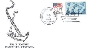 US EVENT SPECIAL PICTORIAL POSTMARK U.S.S. WISCONSIN AT JANESVILLE WISC 1989