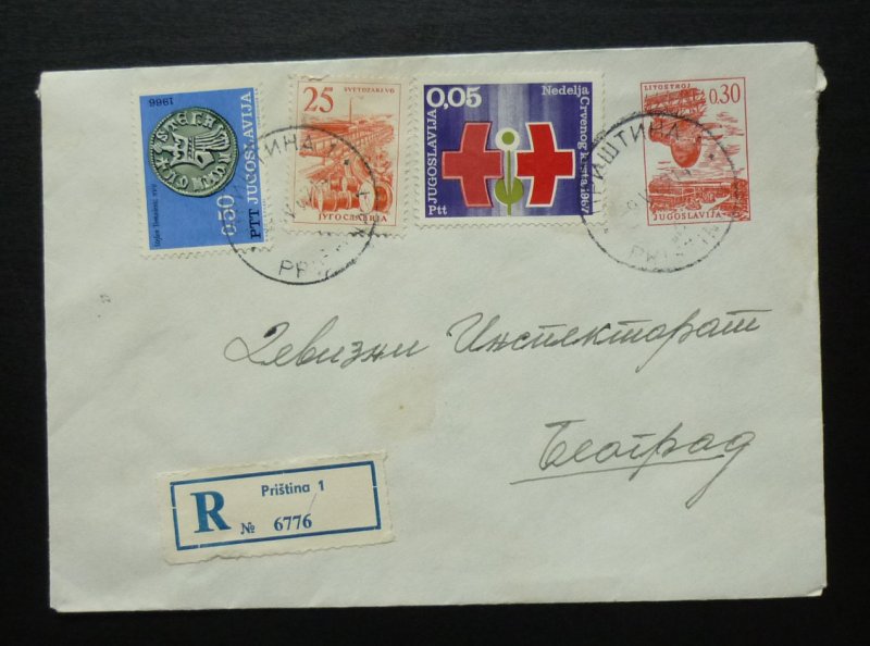 Yugoslavia 1969 Uprated Registered Postal Stationery Pristina to Beograd A10