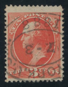 USA 214 - 3 cent Vermilion - VF Used Jumbo with 1888 oval CDS cancel