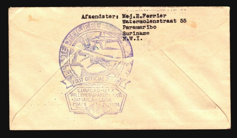 Curacao 1943 KLM Censored First Flight Cover to NY - Z17755