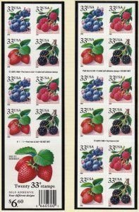 SCOTT  3297d  FRUIT BERRIES  33¢  BOOKLET PANE OF 20  MNH  SHERWOOD STAMP