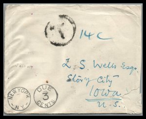 India Jaipur to Story City Iowa  Cover with 3 Cents Postage Due