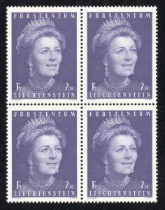 Liechtenstein Scott 472 MNHOG Block of 4 - 1971 Princess Gina Issue - SCV $7.60