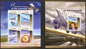 Solomon Islands 2015 Aviation Airplanes Concorde sheet + S/S MNH
