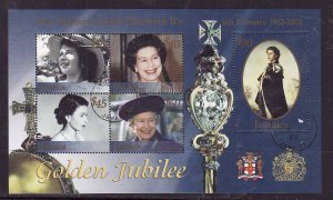 Jamaica-Sc#956- id8-used sheet-QEII-50th Reign-2002-