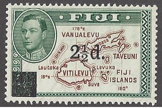 Fiji, #136 mint single, map surcharged 2.5 pence