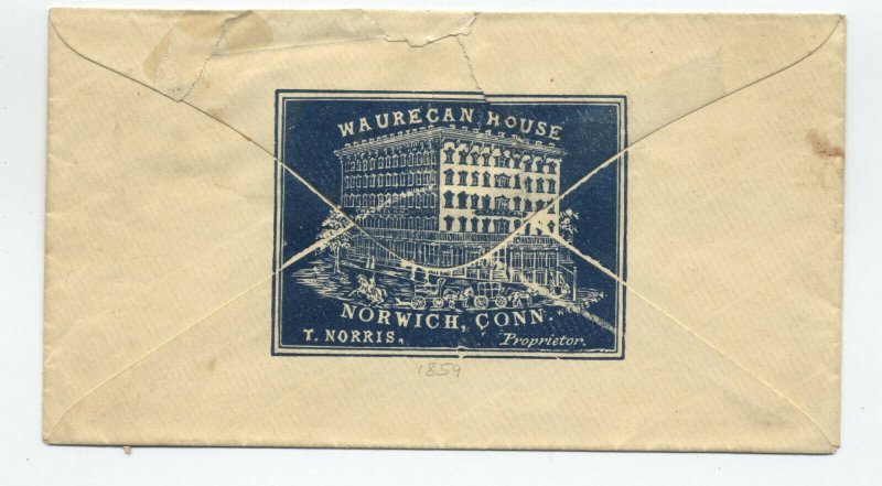 1859 Norwich CT Wauregan House cameo reverse ad cover #26 [5725]