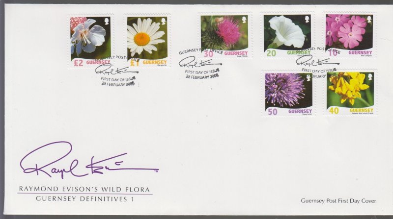 Guernsey 2008  Evisons Wild Flora,  set of 7,  on FDC