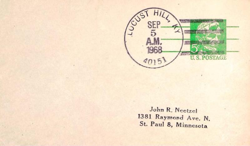 United States Kentucky Locust Hill 40151 1968 4-bar  1909-1985  Postal Card  ...