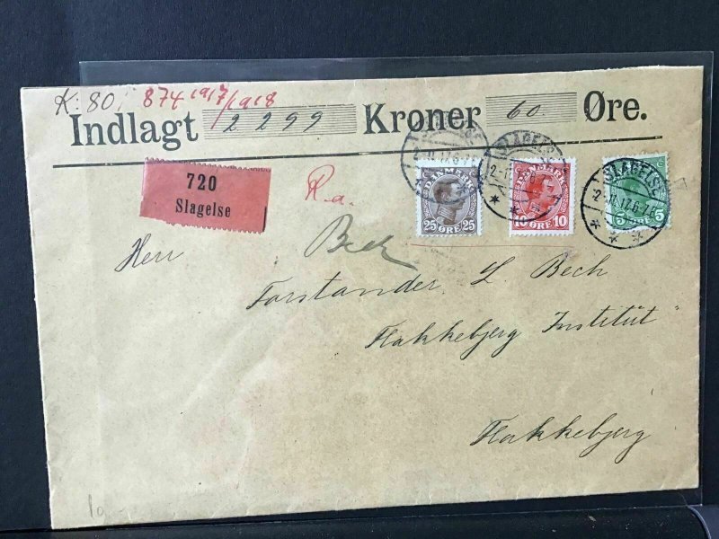 Denmark 1917 wax seals Slagelse Bank registered  stamps cover  Ref R28308