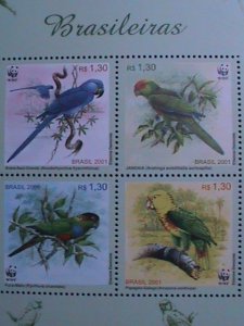 BRAZIL-2001 SC#2799 WWF WORLD WILDLIFE FUNDS-LOVELY BIRDS- MNH SHEET VF