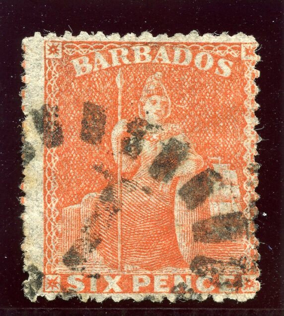 Barbados 1873 6d orange-vermilion very fine used. SG 60. Sc 41.