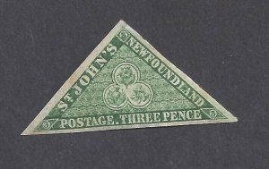 CANADA NEWFOUNDLAND # 3 VF MINT OGH THICK  POROUS WOVEN PAPER BS32120